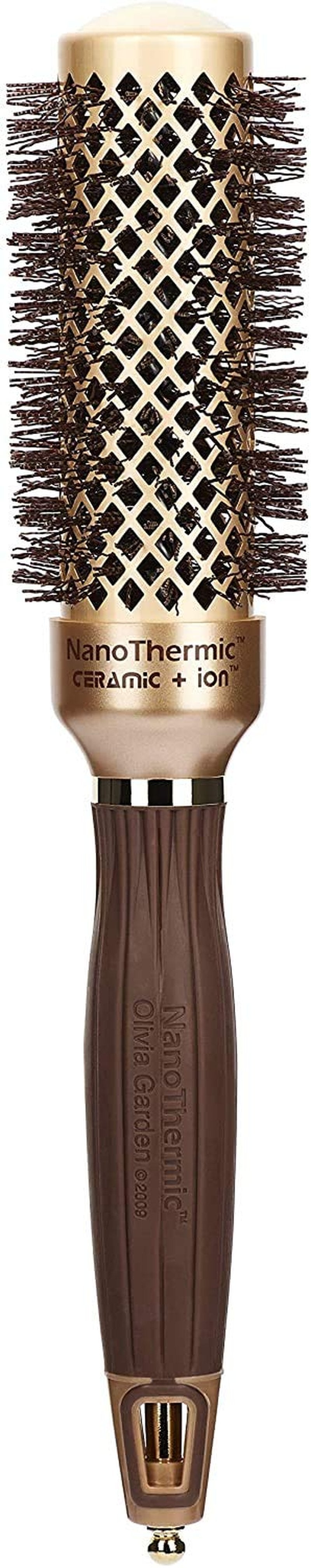 Olivia Garden NanoThermic Ceramic + Ion Round Thermal Hair Brush - Not Electrical - Professional Blowout Brush for Normal to Thick Hair, NT-34 1 1/4"