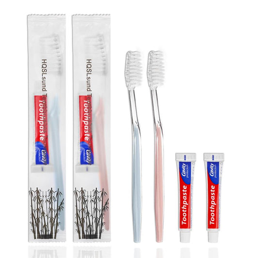 HQSLsund 100 pcs Disposable Toothbrushes with Toothpaste, 2 Color Toothbrushes and Toothpaste 10g, Bulk for Homeless, Airbnb, Hotel