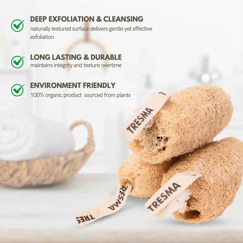 Natural Loofah Body Sponge, Plant-Based Exfoliating Scrubber for Men & Women, Organic Loofahs for Deep Cleansing & Skin Smoothing (Natural) (3 Pack)