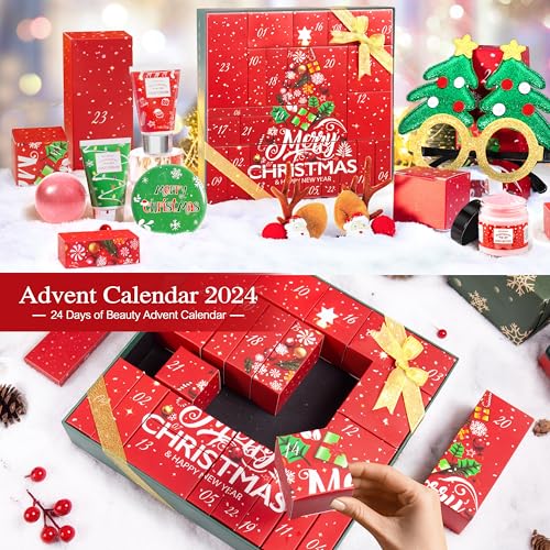 LUCOTIYA Advent Calendar 2025-24 Days of Beauty Advent Calendar, Bath and Body Gifts Sets for Women, Christmas Gifts Baskets for Women, Skincare Beauty Gift Baskets