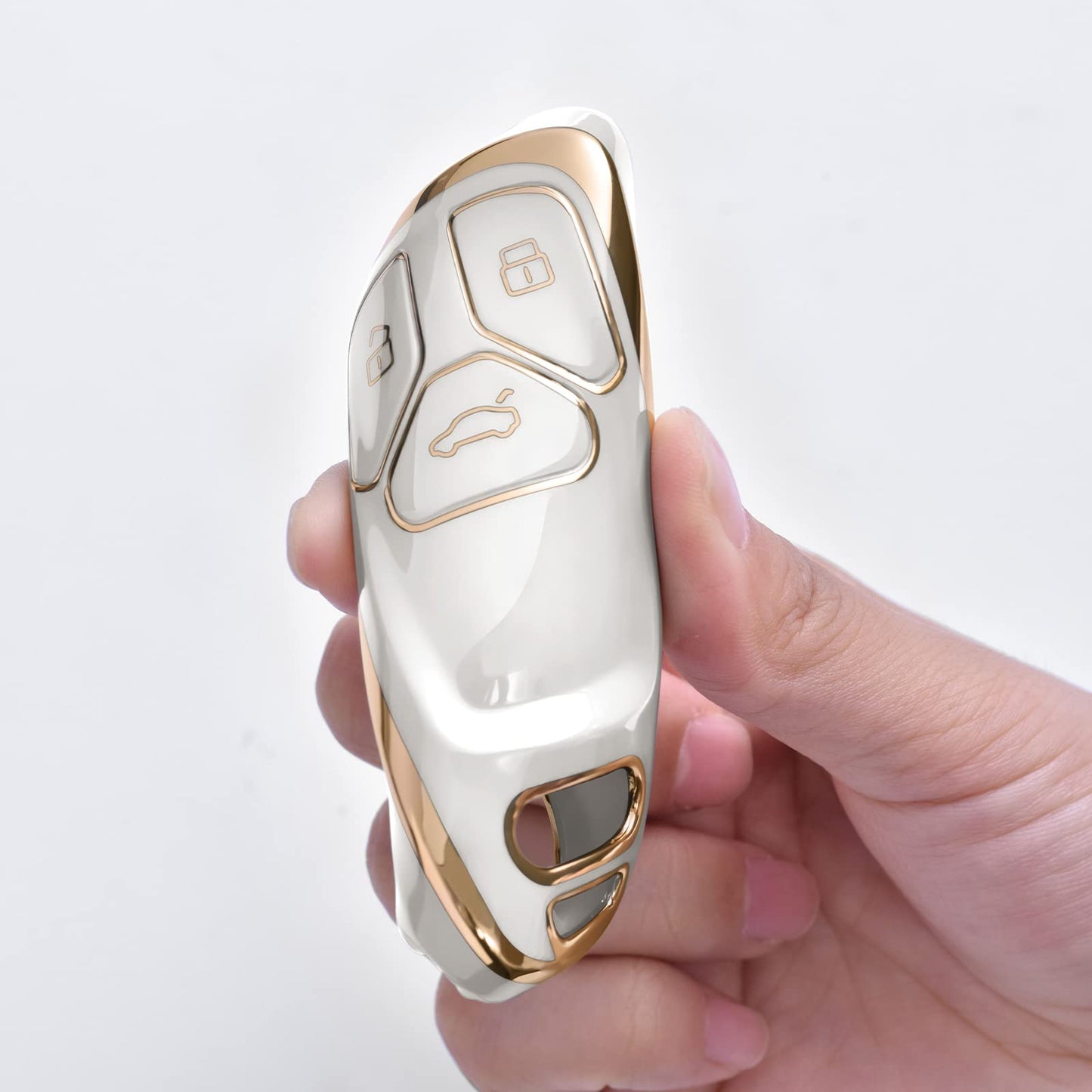 ELOHEI for Audi Key Fob Cover, Premium Soft TPU 360 Degree Full Protection Key Case Accessories Compatible with Audi A4 Q7 Q5 TT A3 A6 SQ5 R8 S5 Smart Key(Gold Edge White)