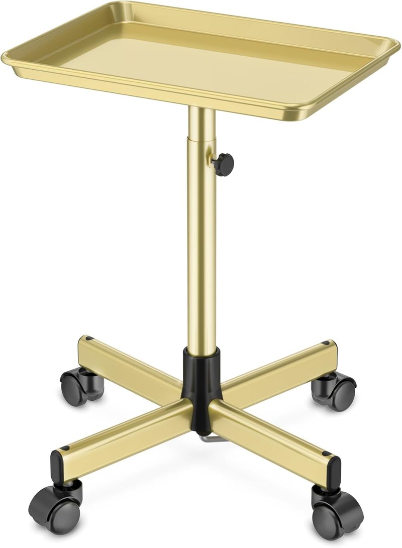 Premium Aluminum Tattoo Tray on Wheels - Adjustable Rolling Hairdresser Cart | Bronze Color