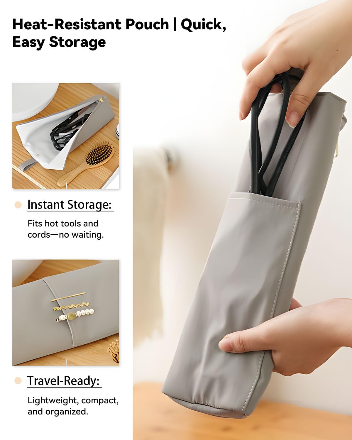Easy-U Holder & Mat for Curling Iron Flat Iron, Heat Resistant Hot Hair Tool Travel Bag Case (pink&beige)