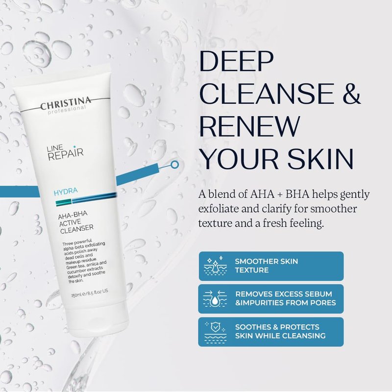 AHA BHA Exfoliating Facial Cleanser - Deep Cleansing Face Wash with Citric & Salicylic Acid | Refreshing Green Tea - 250ml