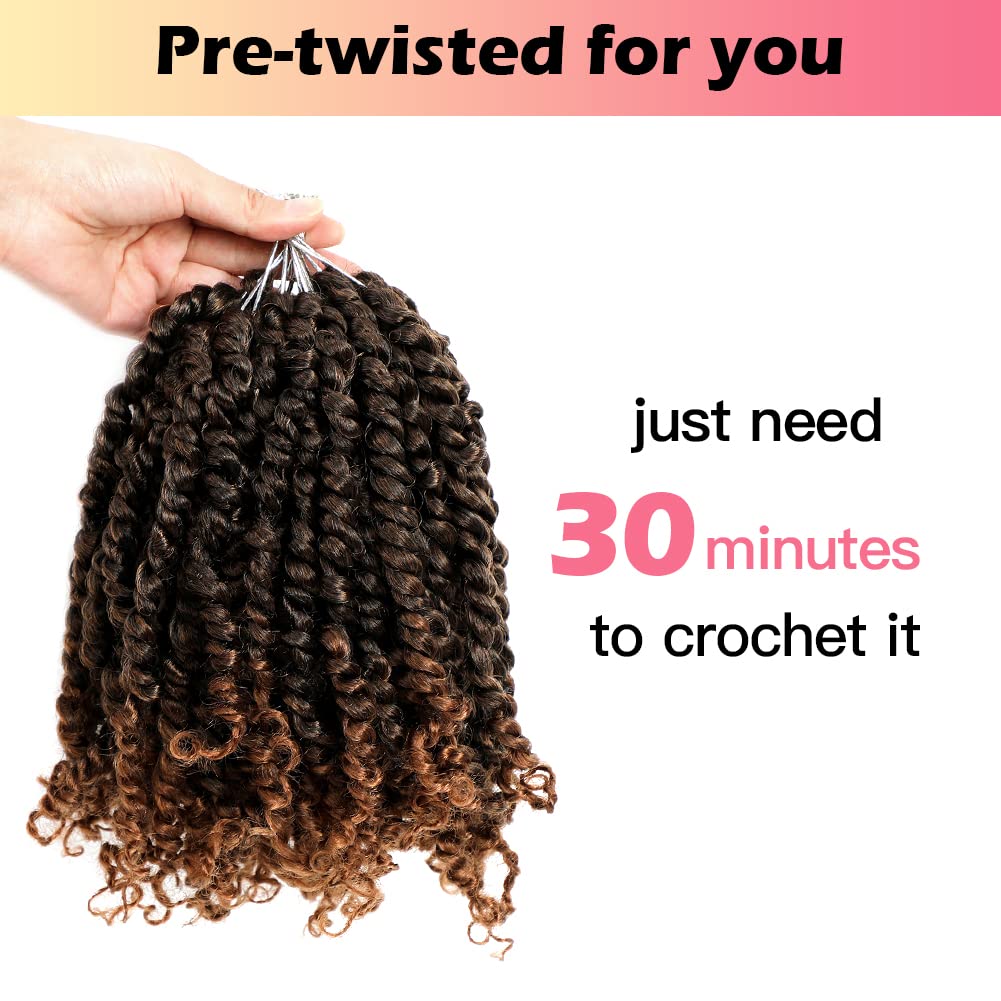 Niseyo 6 Inch Passion Twist Hair Pre-twisted 8 Packs Pre-looped Crochet Passion Twist Crochet Hair Short Braids (T30, Ombre Medium Dark Brown)