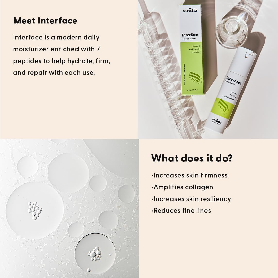 Stratia Interface Daily Moisturizer with Peptides for Hydration & Repair, Suitable for All Skin Types, 1.70 Fl Oz (Pack of 1)