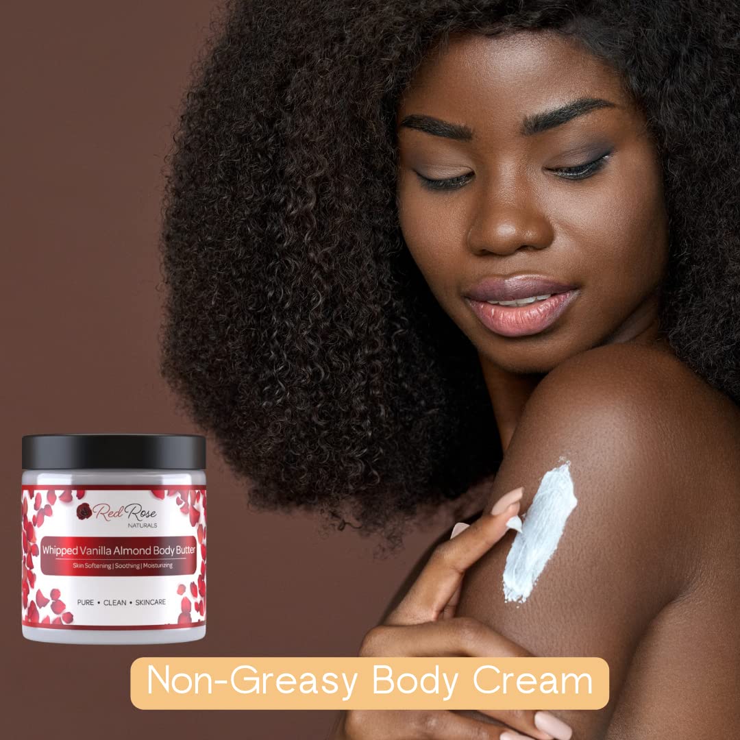 Red Rose Naturals Whipped Strawberry Body Butter for Sensitive, Dry Skin, 8 Oz, Non-Greasy, Soft & Creamy, Moisturizing Shea Butter- Natural Skincare for All Skin – Vegan