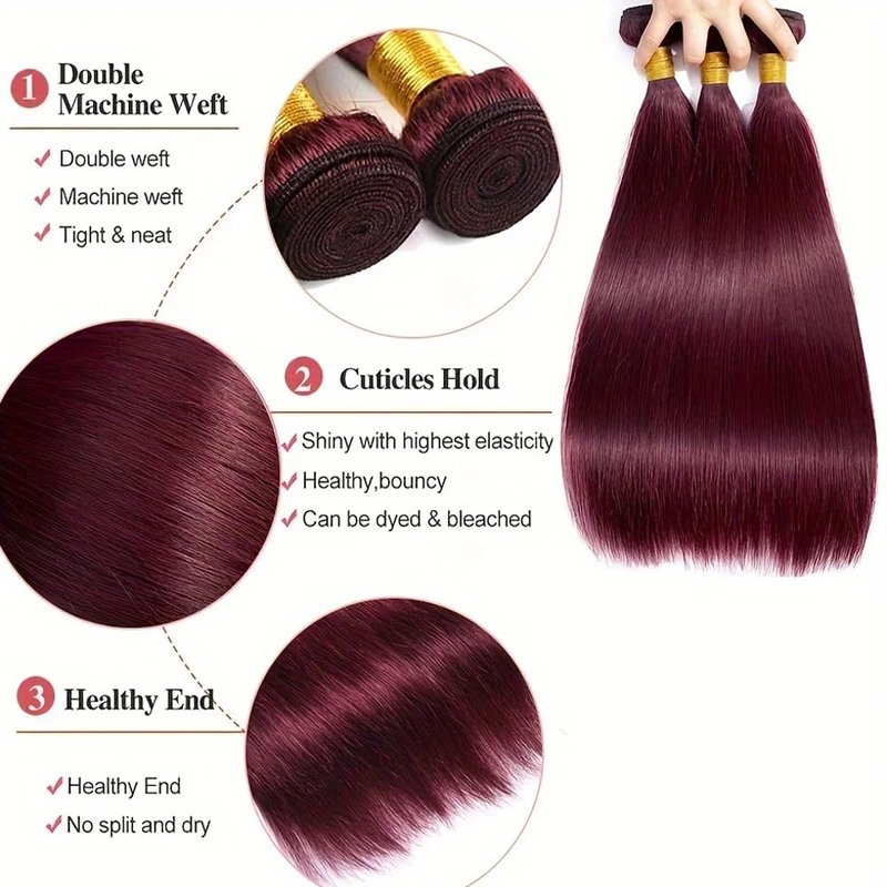Burgundy Bundles Human Hair 99J Straight Bundles Red Human Hair Bundle 12 14 16 inch Burgundy Straight Bundle 150g