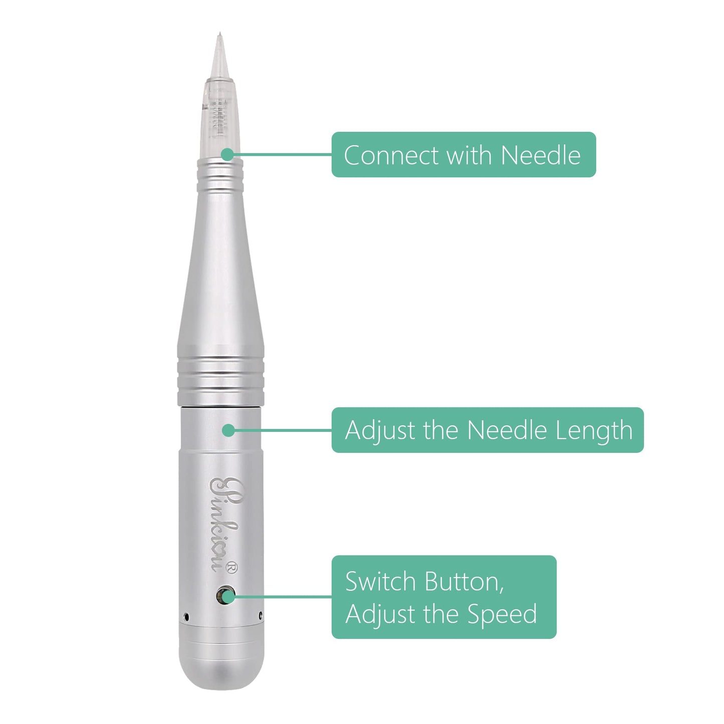 Pinkiou Permanent Makeup Machine MicroPigmentation Pen Hair Stroked Eyebrow Professional Microblading Pen Machine For EyeBrow Eyeline Lip Brow Lamination（Silver）