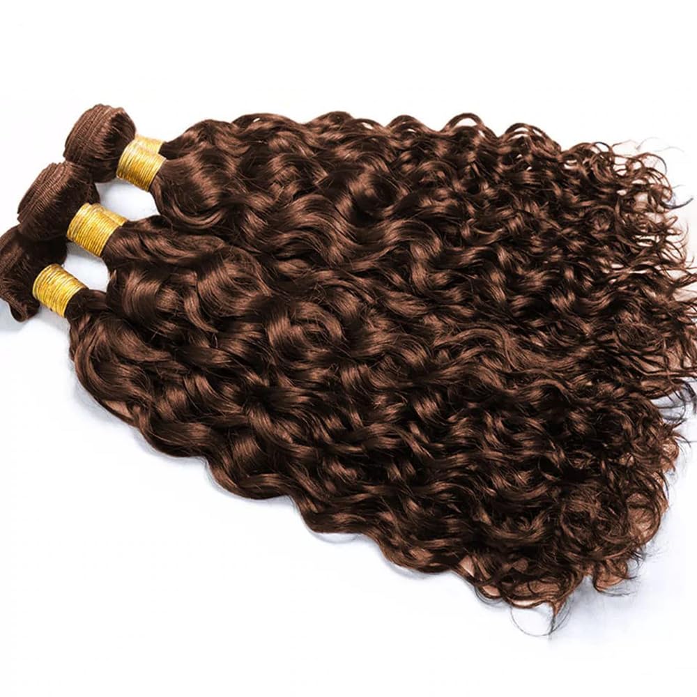 Human Hair Bundles Water Wave Color #4 Chocolate Brown Wet and Wavy Unprocessed Native Virgin Raw Trippy Hair Extensions 3 Bundles 14 16 18 Inch Quick Weave Weft for Black Woman