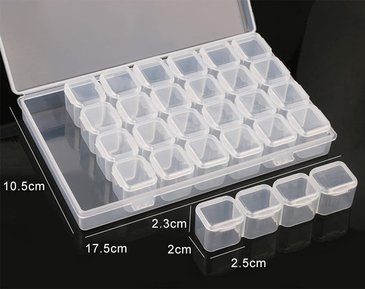 HANSAMU Rhinestone Organizer Box, 3D Acrylic Nail Charms Storage Box,Transparent Plastic Nail Gems Caviar Beads Pearls Nail Art Accessories Display Holder eye jewelry Collecting Container 28 Slots