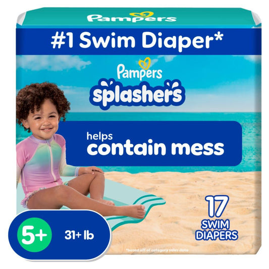 Pampers Splashers Swim Diapers, Size 5, 17 Count, Disposable Swim Diapers, Contains Mess, No Swell