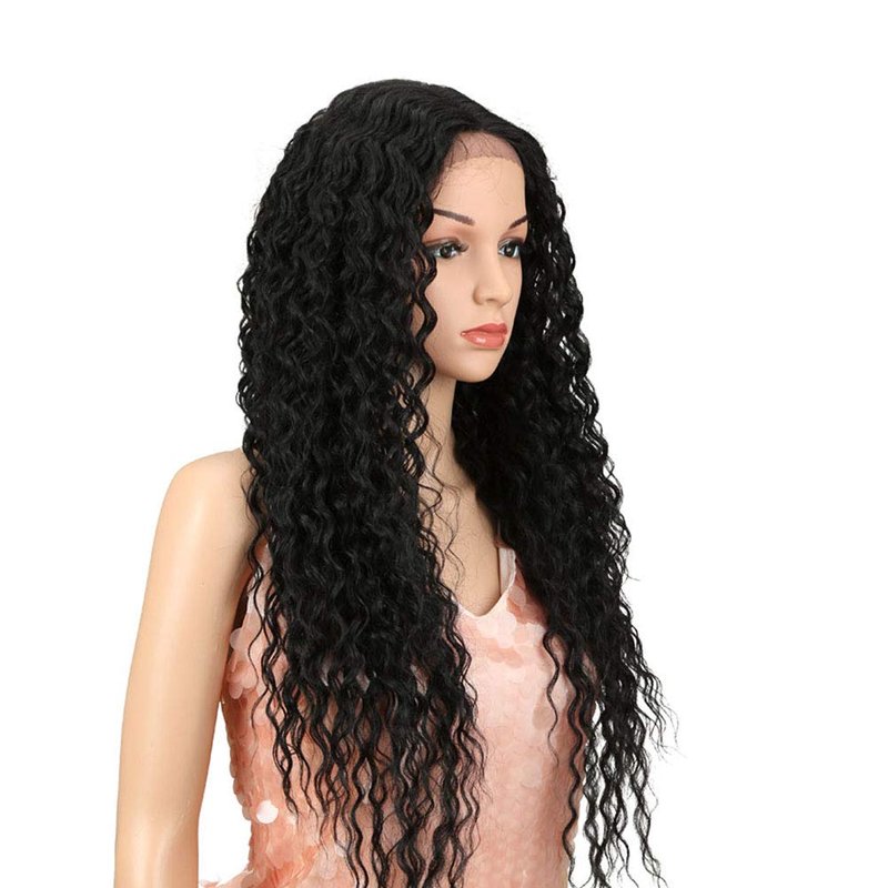 Lace Front Wigs for Women - 28” Long Curly Black Synthetic Wig | Heat Resistant, 130% Density
