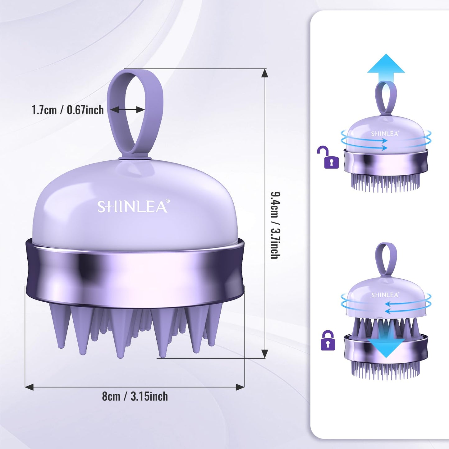 SHINLEA 2 in 1 Scalp Massager Hair Growth,Scalp Scrubber with Soft Silicone Bristles for Dandruff Removal,Shampoo Brush for Exfoliation,Head Massager for Both Wet and Dry Use (Purple) ﻿
