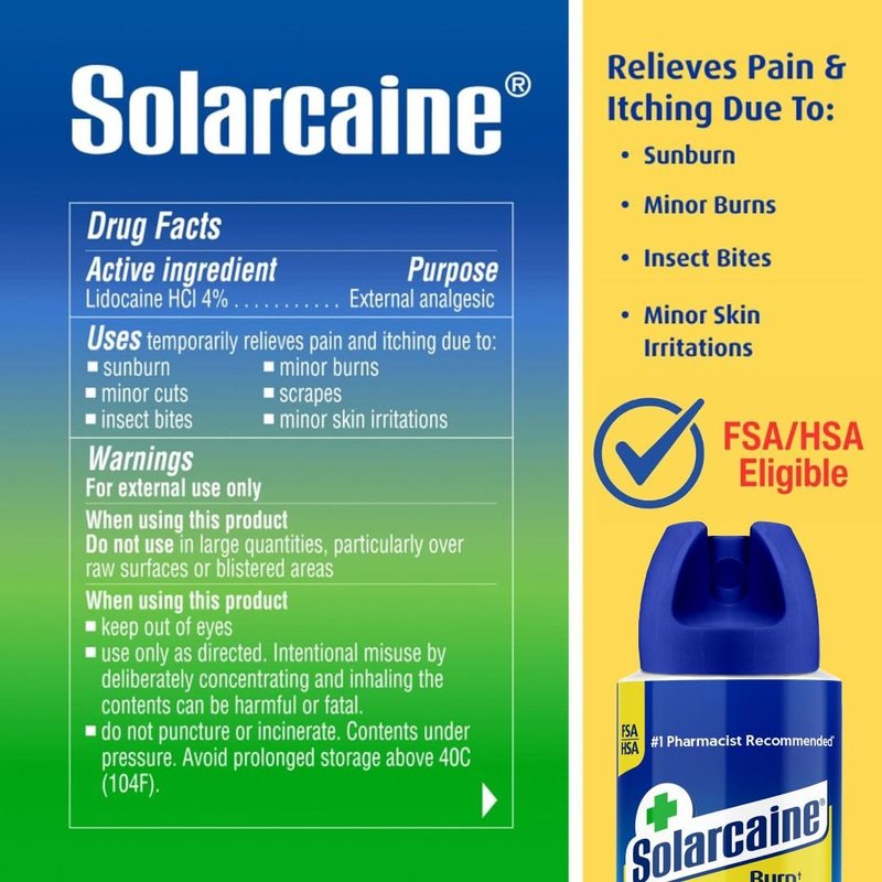 Solarcaine Aloe Sunburn Relief Spray with 4% Lidocaine - After Sun Care Relief for Burns, Scrapes & Itch - Aloe Spray to Soothe, Cool & Replenish Skin - 4oz