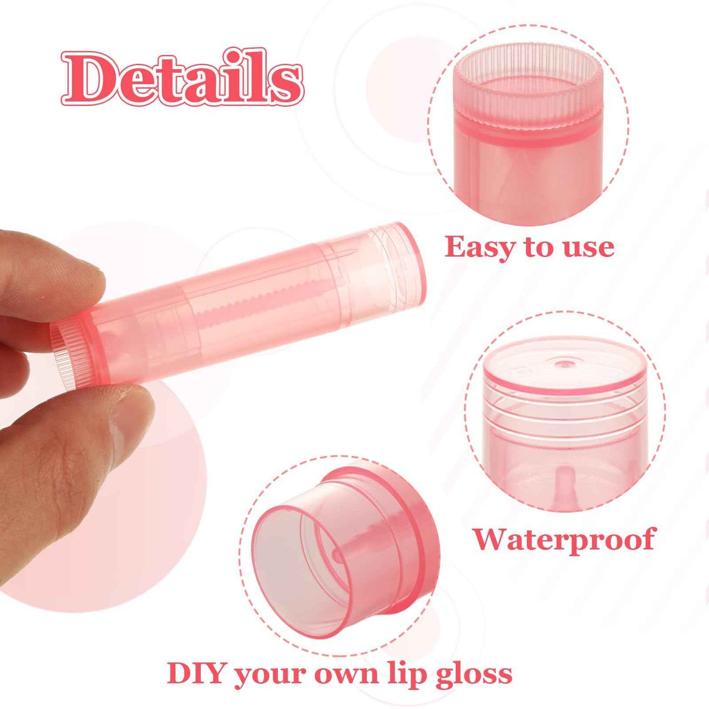 LANIAKEA 100PCS Lip Balm Tubes with Filling Tray and Spatula Set, Clear Containers with Pink Caps, Empty Chapstick Tubes Bulk for DIY Lipstick Homemade 3/16 Oz (5.5 ml)