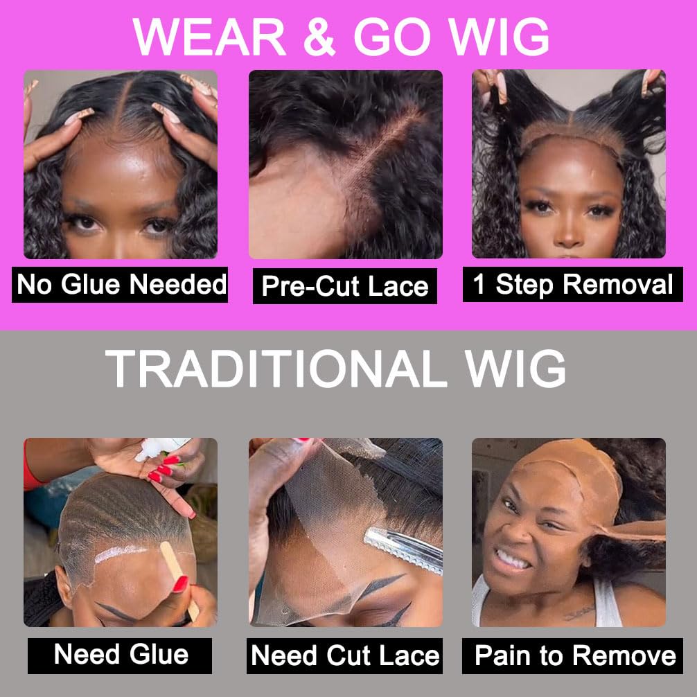 Srakuw Wear and Go Glueless Wigs Human Hair Pre Plucked Pre Cut 4x4 Lace Front Wigs for Black Women for Beginners 180 Density Curly Bob Wig Human Hair (8 Inch)
