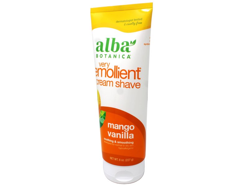 Alba Botanical Mango Vanilla Very Emollient Cream Shave, 8 Ounce Tubes (Pack of 4)