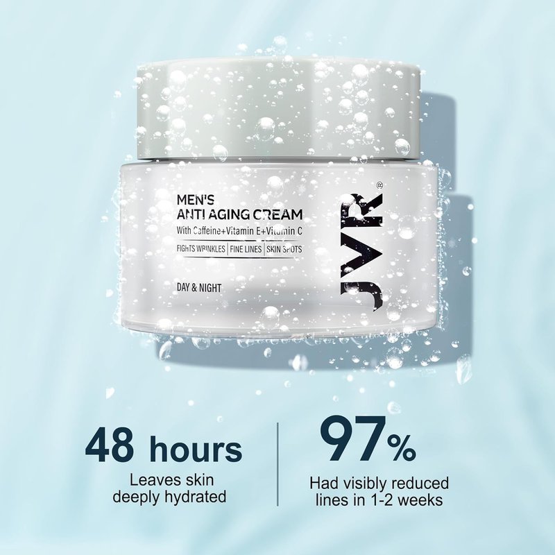 JVR Men's Face Moisturizer - Anti-Aging Lightweight Cream with Caffeine & Niacinamide | 1.7 oz