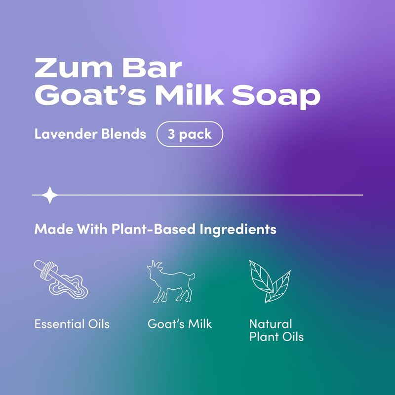 Zum Indigo Wild Goat's Milk Soap Bar - Bar Soap for Hands & Body Made with Essential Oils - 3 oz - Lavender Blends (3 Pack)