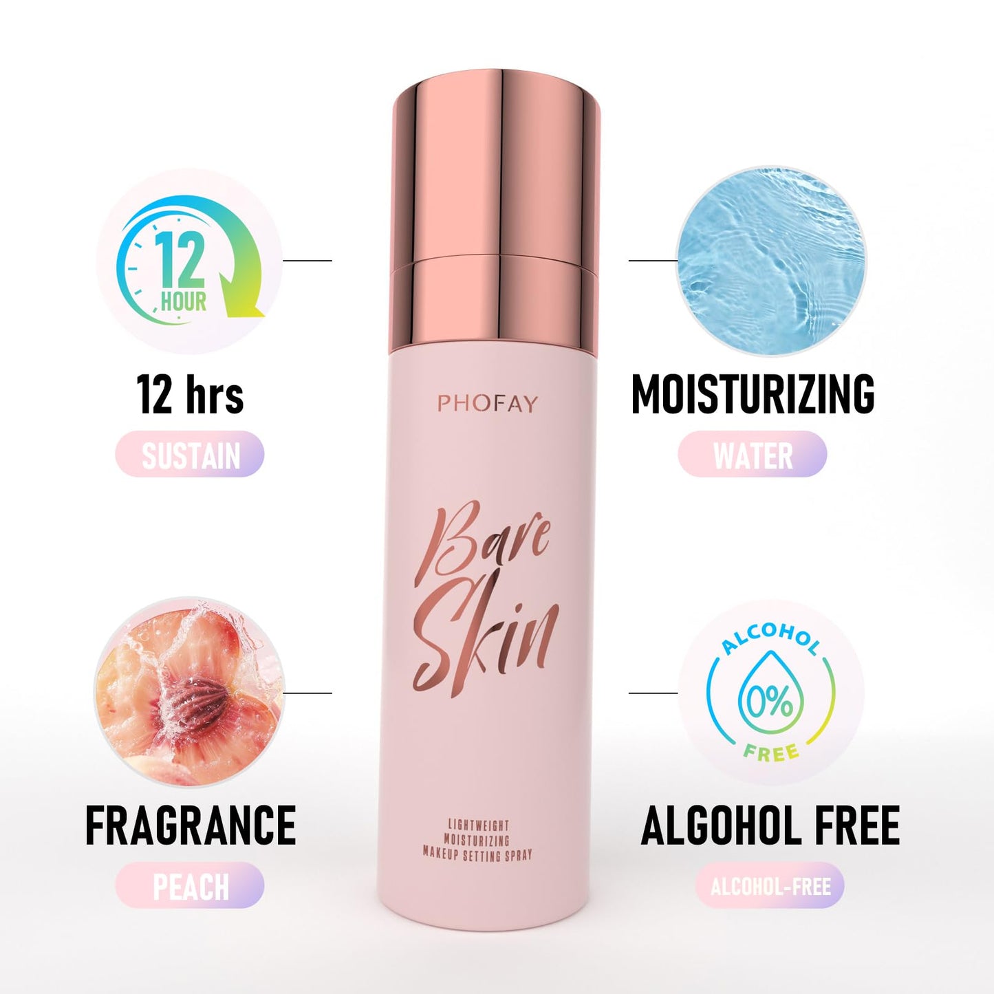 PHOFAY Moisturizing Setting Spray-Hydrating, Long-Lasting Makeup Fixer with Breathable Film & Refreshing Peach Scent, Travel Size 2.7 fl oz