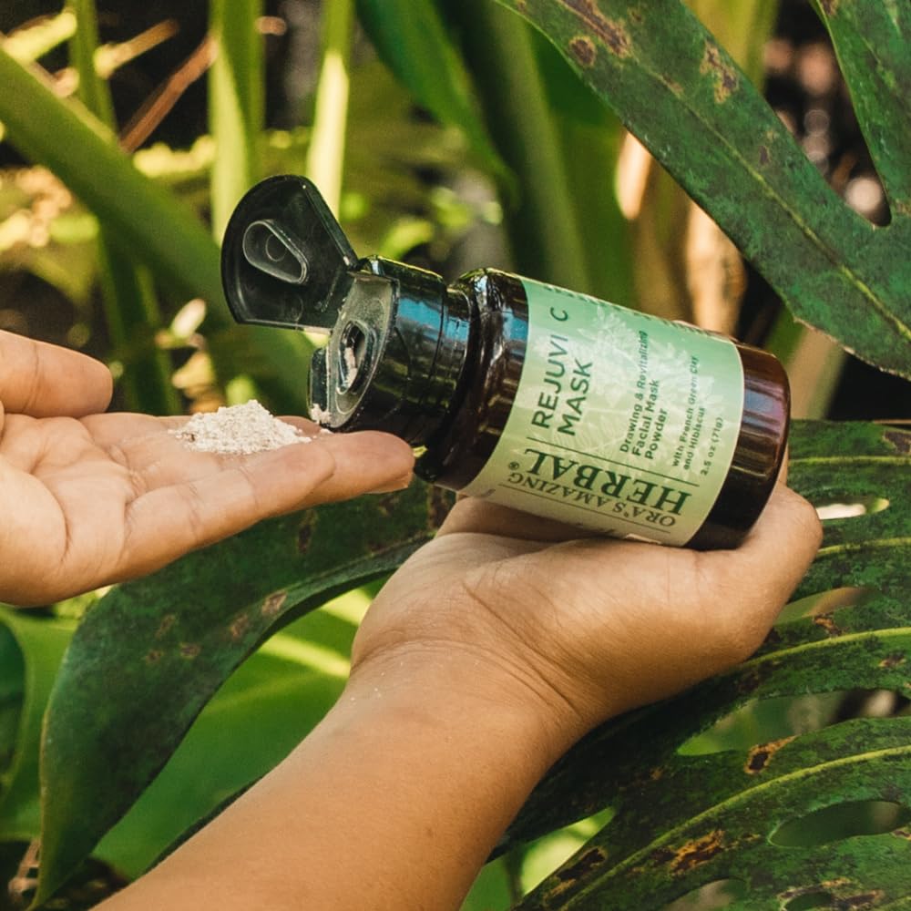 Ora's Amazing Herbal Rejuvi C Mask, Powder Mask, Detoxifying Face Powder, French Green Clay, Exfoliating Rosehip Seed Hibiscus with Vitamin C and Frankincense for Acne, Maskne