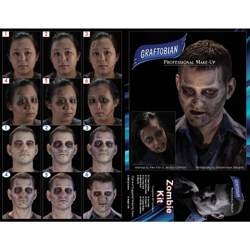 Graftobian Deluxe Zombie Makeup Kit - Theatrical Costume Makeup for Halloween & Cosplay | Complete Set