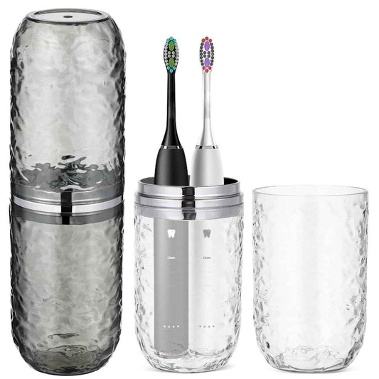 2PCS Travel Toothbrush Case with Cover, Portable Toothbrush Holder Cup Storage Container Dustproof Toothbrush Case for Bathroom Trip School Camping (Clear & Grey)