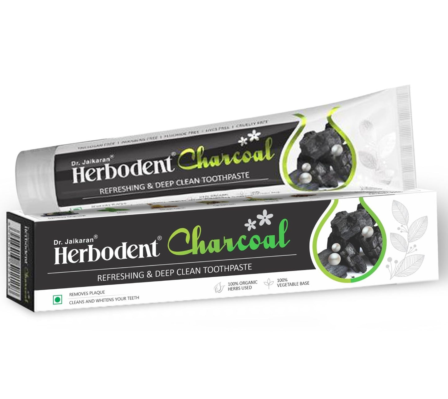 Herbodent® Charcoal Toothpaste - 6.53oz/185g Pack of 1 | Whitens Teeth & Fresh Breath | No Bleach, No Fluoride | Activated Bamboo Charcoal & Organic Herbs -Wheat Germ, Thyme, Clove