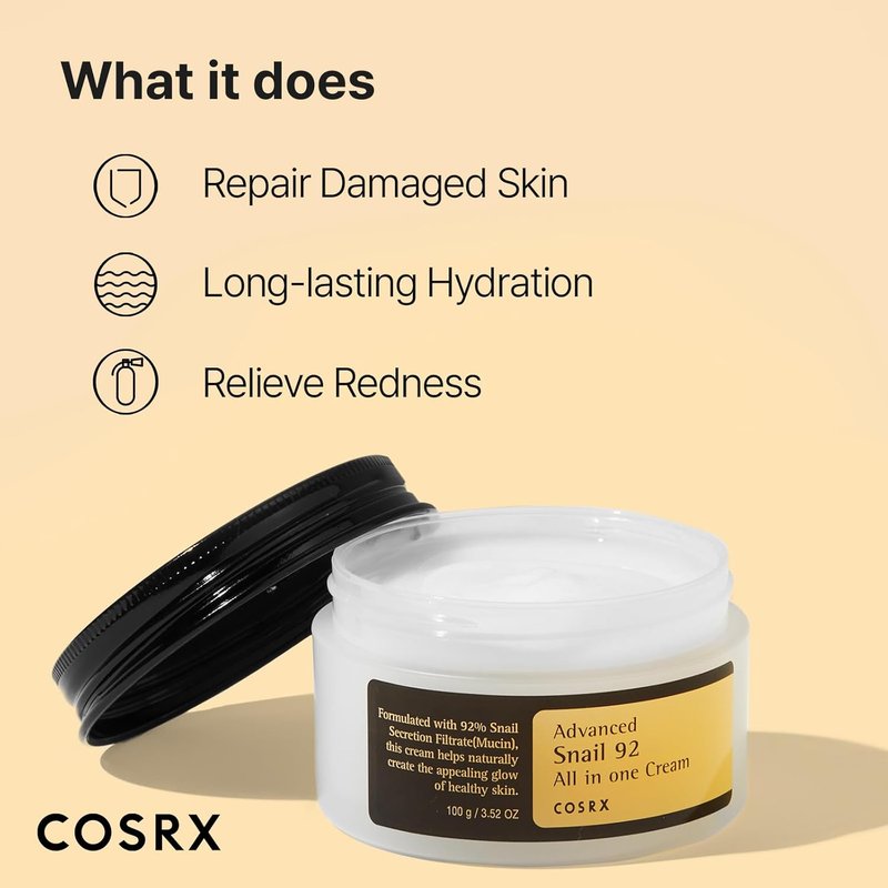 COSRX Snail 92% Cream - Hydrating Snail Mucin Moisturizer & Hydrogel Mask Set | Travel Essentials, Korean Skin Care