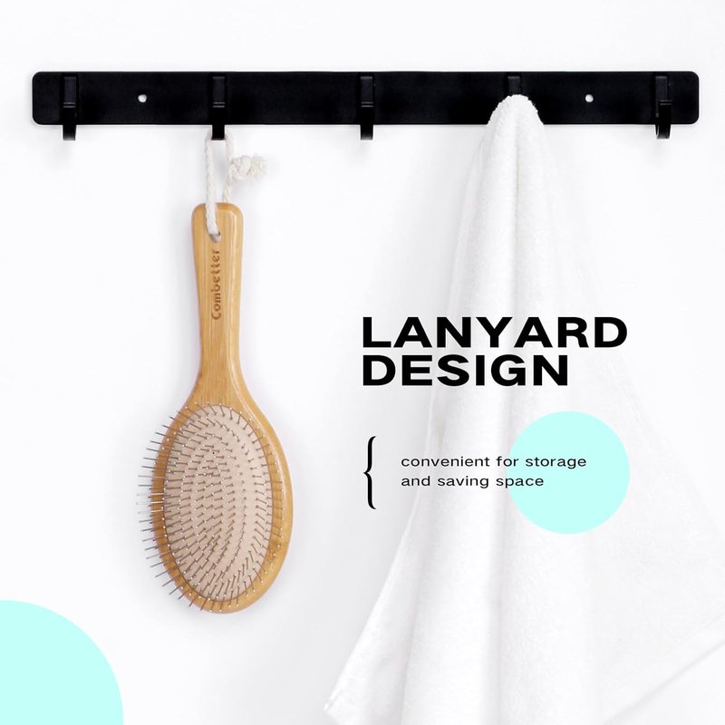 Bamboo Hair Brush - Detangling & Smoothing Scalp Massage Brush | Natural Wood with Metal Bristles for All Hair Types