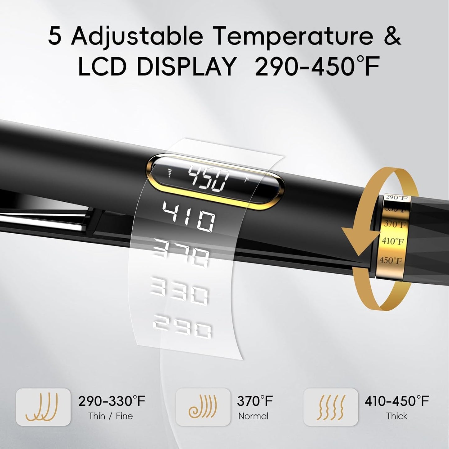 Flat Iron Hair Straightener - 1 Inch Titanium Curler with Fast Heating & 5 Temp Settings | Travel-Friendly Design
