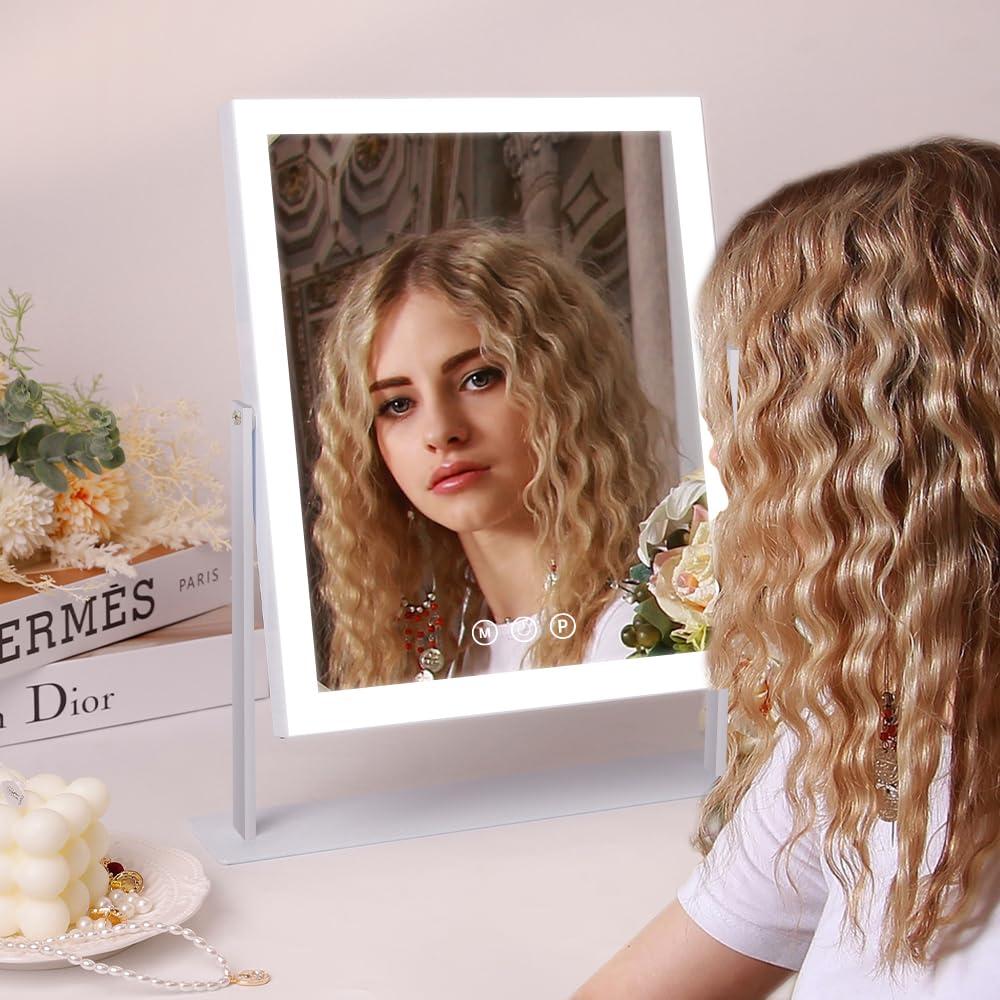 COOLJEEN Lighted Makeup Mirror, Hollywood Makeup Mirror with Lights, 3 Color Lighting Modes Vanity Mirror with Lights, 10X Magnification, 360°Rotation(12 inch)