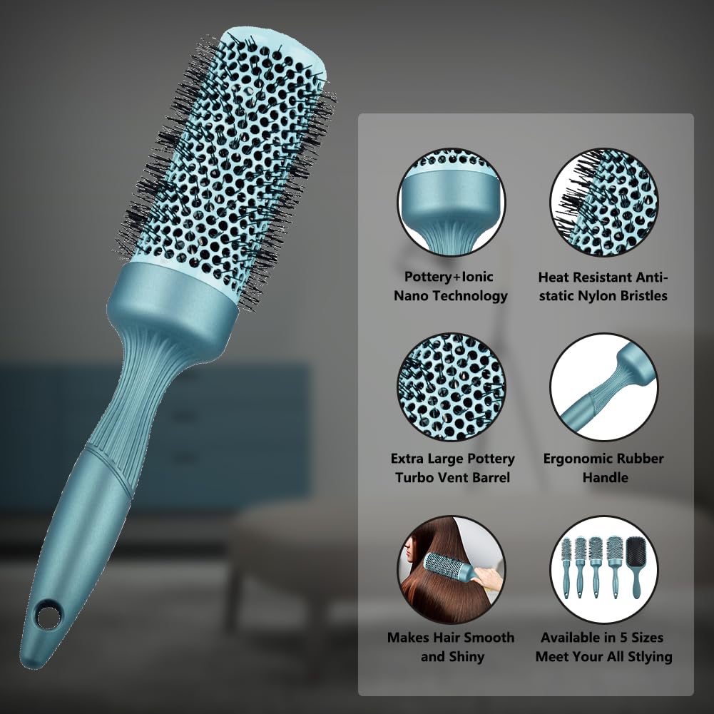 Round Thermal Barrel Brush Set - Professional Heat Styling & Curling Brushes | 5 Sizes for Shiny Hair