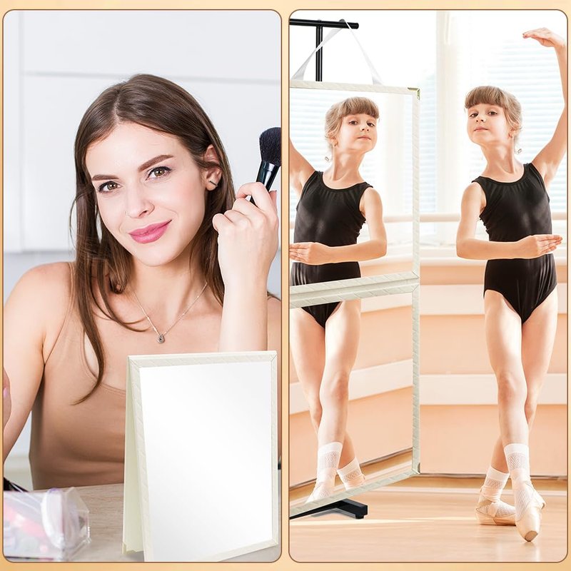 Layrslot Foldable Portable Full Length Mirror, Hanging Folding Mirror with Handle, Frameless Shatterproof Hanging for Camping, Travel, Dance, RV, Home Fitness, Gift (Black, 33x13 Inch)
