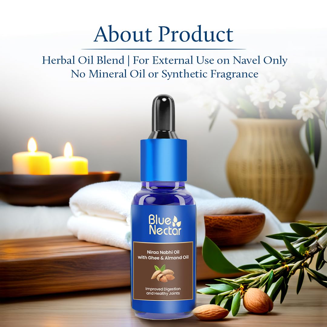 Blue Nectar Ayurveda Nabhi Oil with Ghee & Almond Oil | Natural Navel Oil for Belly Button for Digestion & Joint Health | 100% Natural & Herbal (21 Herbs, 0.33Fl Oz)