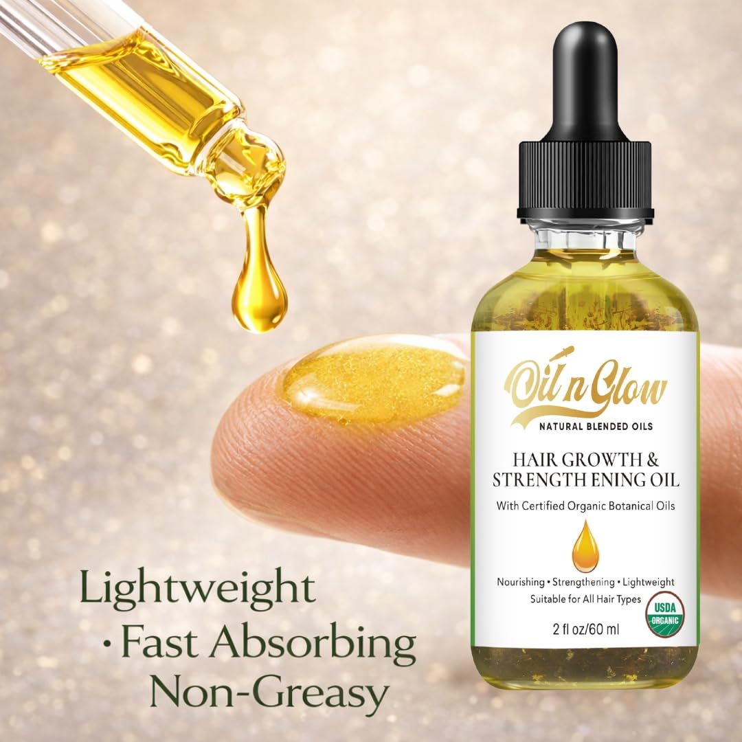 OilnGlow USDA Certified Organic 9 in 1 Natural Hair Serum for Hair Growth, & Strengthening With Rosemary Oil for Hair Growth, & Scalp DHT Blocker Peppermint Hair Oil Growth 2 FL