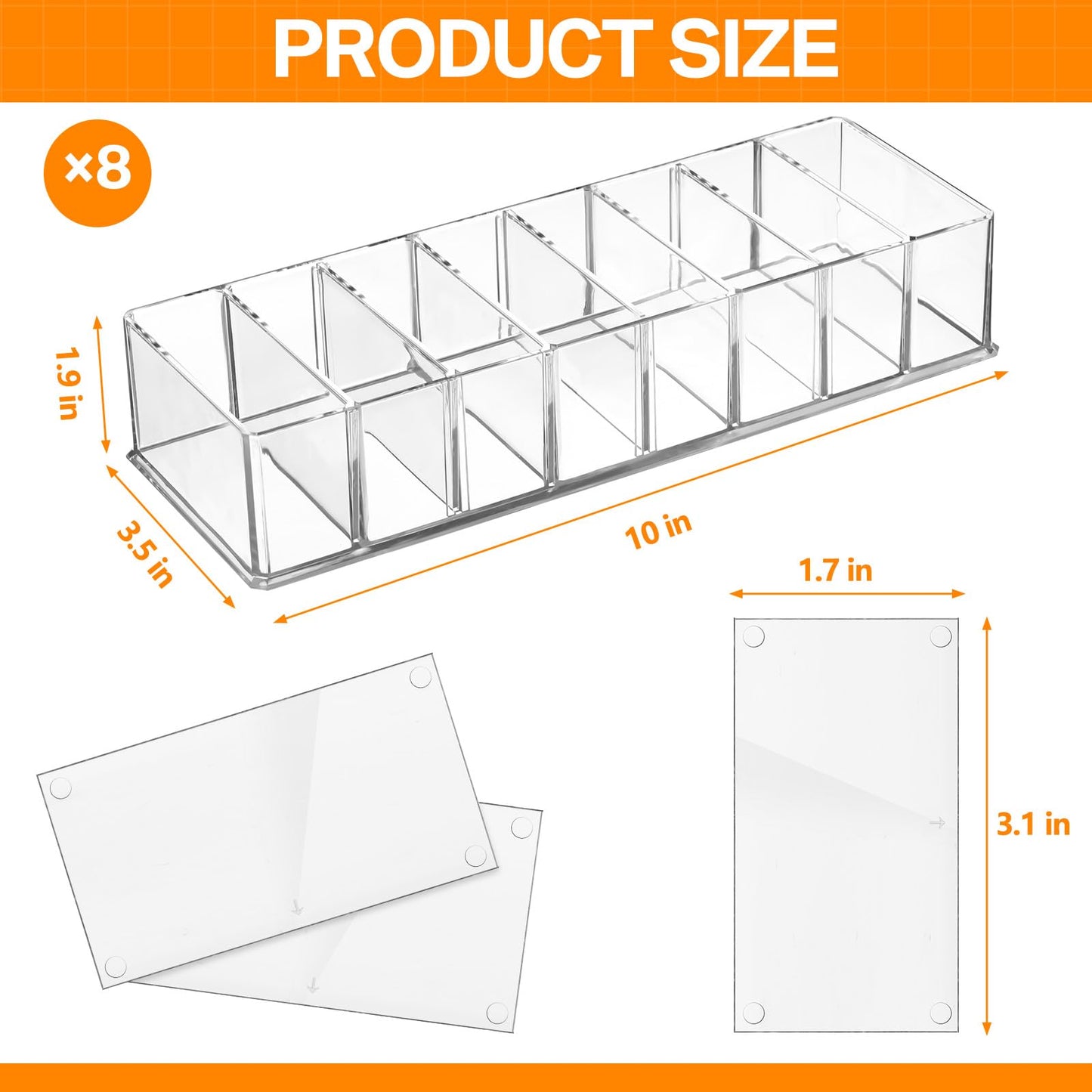 Tuanse 8 Pcs Acrylic Makeup Compact Organizer Detachable 8 Spaces Clear Vanity Drawer Organizer Eyeshadow Palette Storage for Lipstick Highlighter, Skincare Cosmetic Display Cases for Bathroom