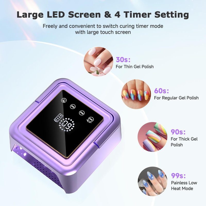 Meremit 108W UV Gel Nail Lamp, Rechargeable UV Nail Light with Auto Sensor for Gel Polish, Portable Nail Dryer Built-in 4 Timer Mode and Touch Display for Home & Salon Use