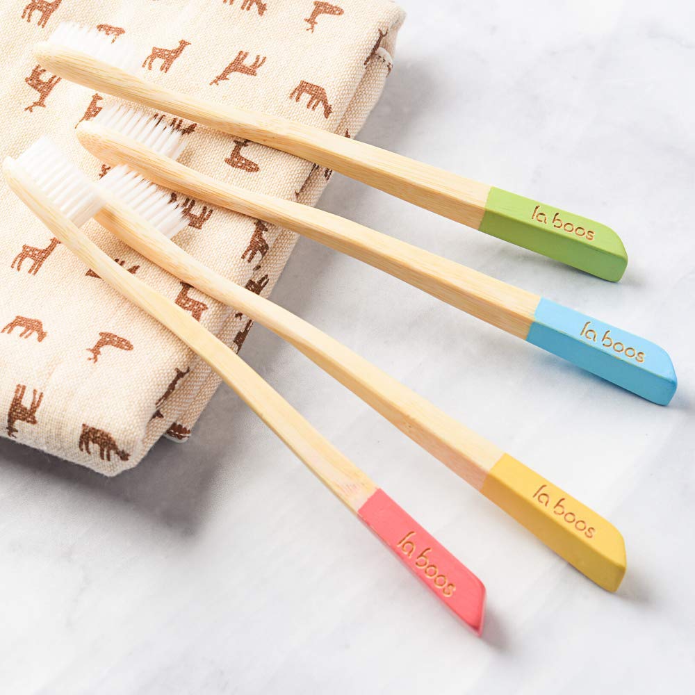 laboos Bamboo Manual Toothbrush, Soft Compact Bristle, Eco Friendly Biodegradable Wooden Toothbrush for Daily Use (4 Pack)