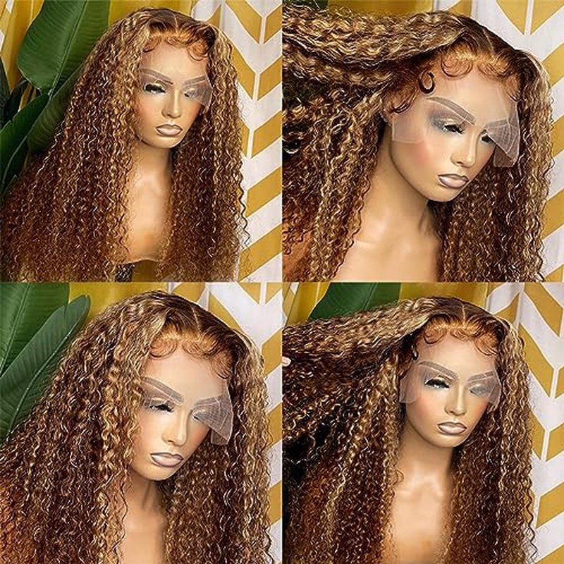 Highlight 13x6 Lace Front Wigs Human Hair Honey Blonde Ombre Deep Wave Lace Front Wigs Human Hair for Black Women 180% Density (26 Inch)