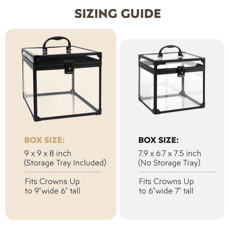 Donghome 9inches Wide Crown Boxes for Pageants Tiara Carrying Case with Sash Holder, Clear Acrylic Makeup Display Case,Toiletry and Cosmetic Organizer (Black, 230 * 230 * 205mm)