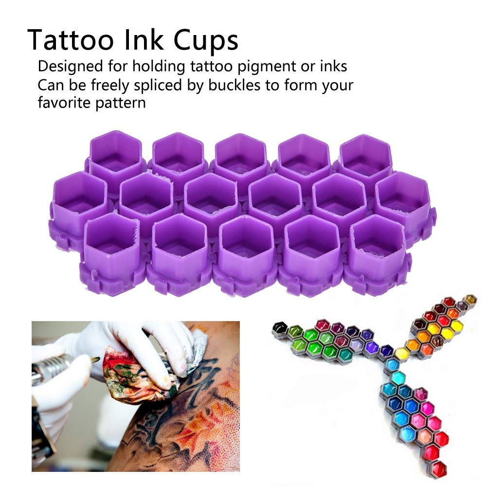 200Pcs Tattoo Ink Cups, Tattoo Ink Cups Honeycomb Shape for Tattooing, Multiple Color Pigment Holder Cups Caps for Tattoo Artists(Purple)