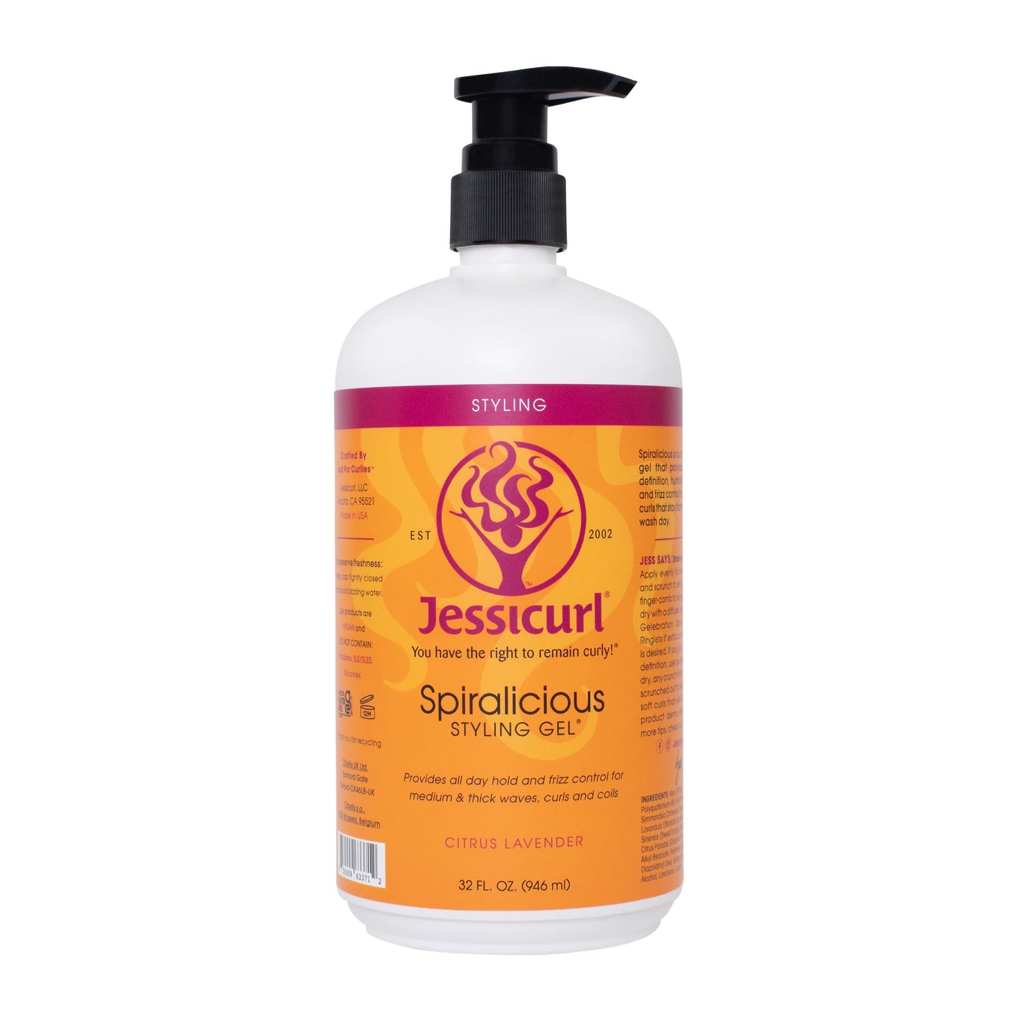 Jessicurl Spiralicious Gel, Citrus Lavender, 32 Fl oz. Curl Defining Hair Product for Frizz Control, All Hair Types