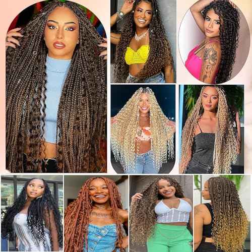 Goddess Box Braids Crochet Hair 14inch 112 Stands Boho Crochet Box Braids with Curly Ends 8 Packs Boho Box Braids Crochet Hair for Black Women Pre Looped Boho Box Braids Crochet Hair Extensions