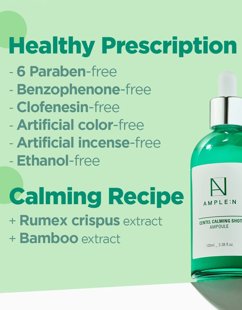 Centella Asiatica Calming Face Serum - Korean Soothing Ampoule for Sensitive Skin | Redness Relief & Acne Treatment, 3.38 fl. oz.
