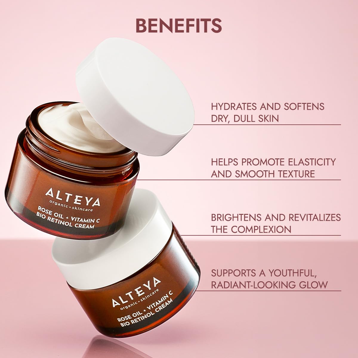 Alteya Organic Luminous Rose Pure Moisture Face Cream 50 ml - NaTrue Certified Organic 100% Pure Natural, Lightweight Hydration, All Skin Types