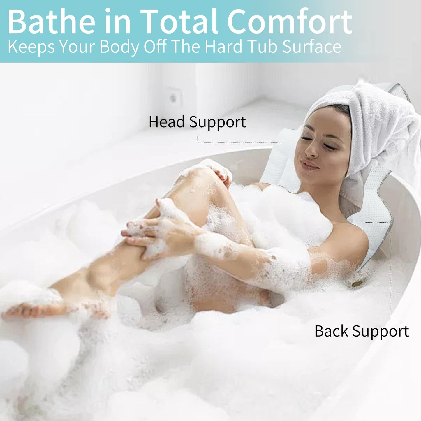 Full Body Bath Pillow for the Bathtub, Thick Bathtub Cushion with a Laundry Bag, Luxury Bathtub Pillow that Provides Support for the Head, Neck and Back, Measuring 51" x 17"