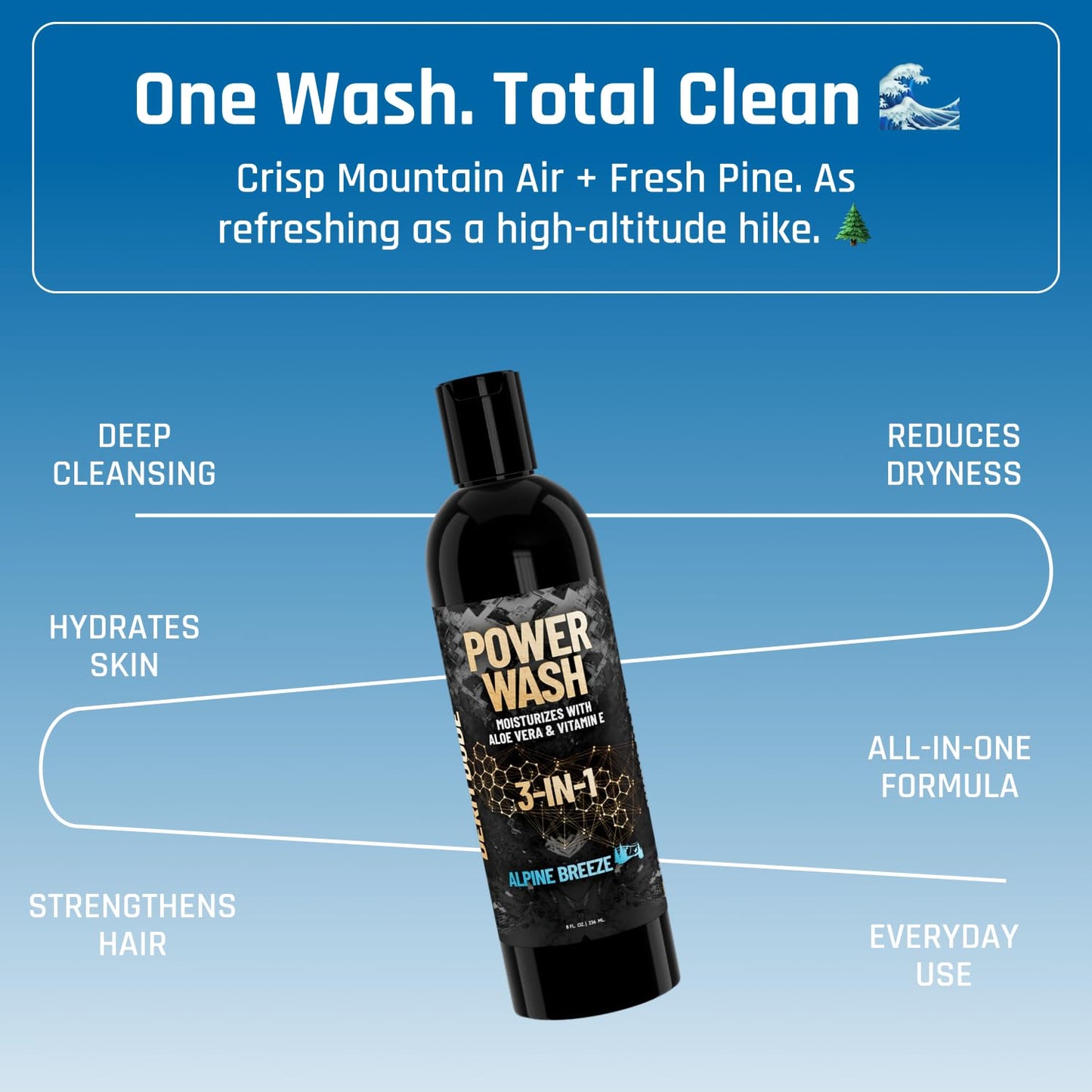 Derm Dude 3-in-1 Body Wash, Shampoo & Conditioner for Men | Daily Hydrating Shower Gel with Aloe Vera & Vitamin E | All Skin & Hair Types | Alpine Breeze Scent, 8oz