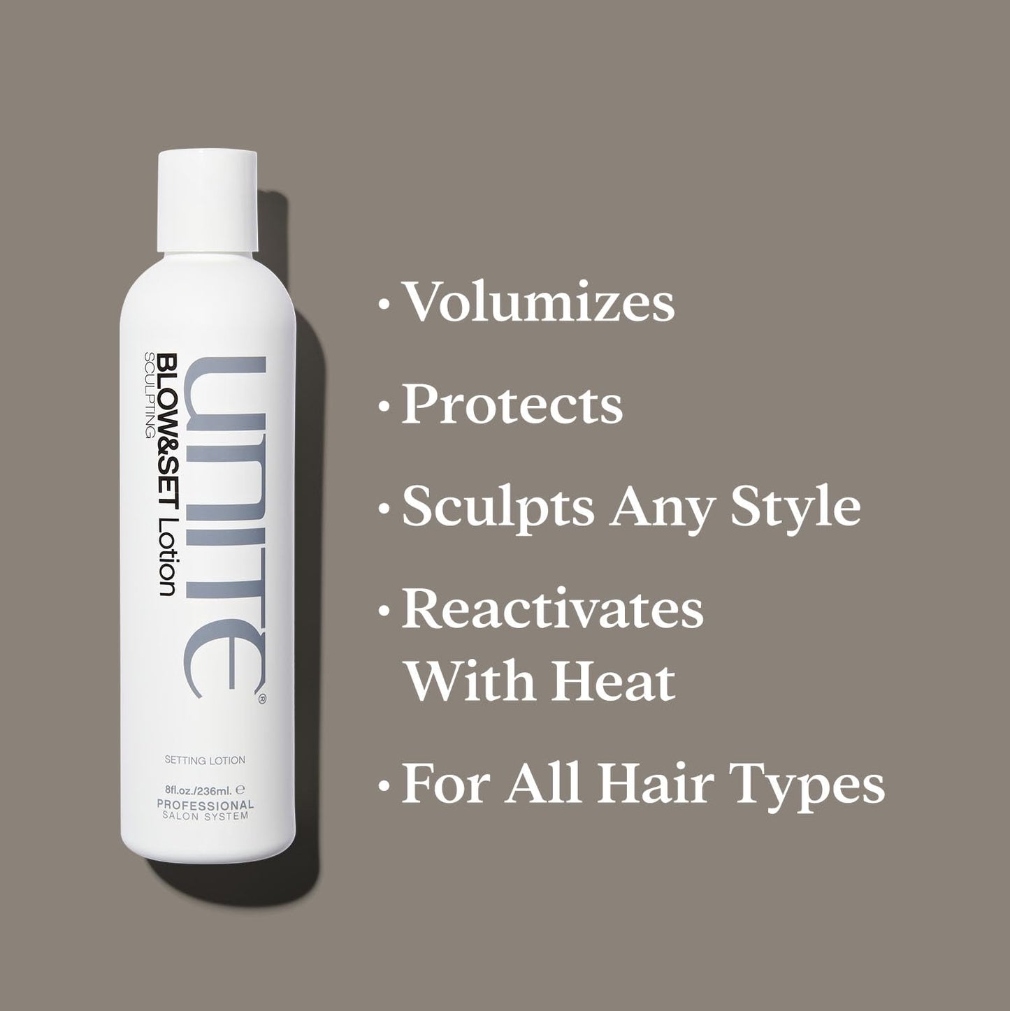 UNITE Hair – BLOW&SET Lotion – Heat-Activated Sculpting Lotion for Volume, Shape & Soft Flexible Hold – UV & Thermal Protection – 8 Fl Oz